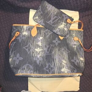 Luis Vtton Blue Denim Women's Tote Bag